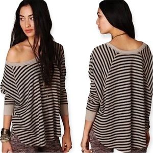 Free People long sleeve tan & black striped love bug thermal shirt size S